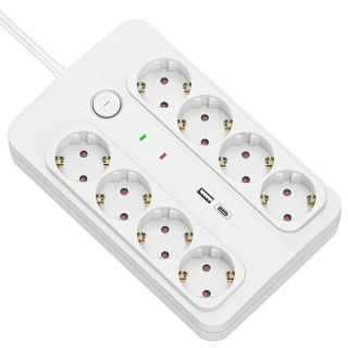 Prelungitor cu protectie Technik TP1255 8 prize 1x USB-A 1x USB-C cablu 3x1.5mmp 1.5m alb