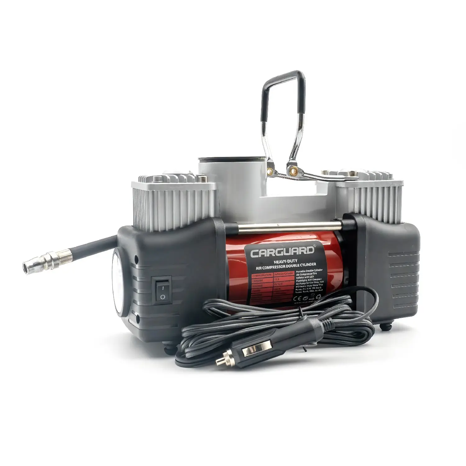 Compresor auto 12V Carguard COM002 Heavy-Duty dublu cilindru 50L/min 150PSI LED +kit reparatie anvelope