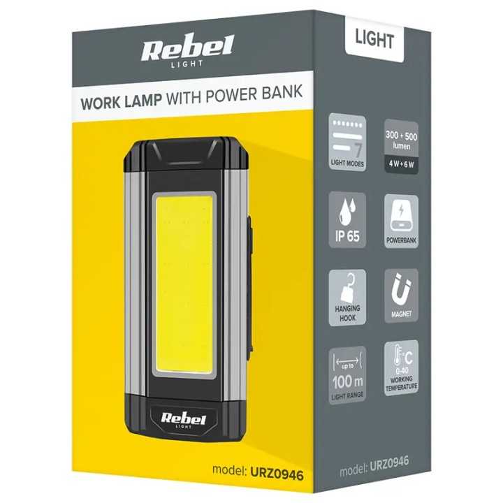 Lanterna atelier LED Rebel URZ0946 COB 6W power bank IP65 carlig magnetic