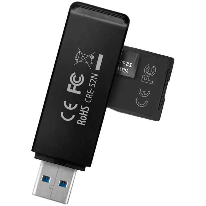 Cititor carduri AXAGON CRE-S2N USB 3.2 tip-A slim la SD /microSD