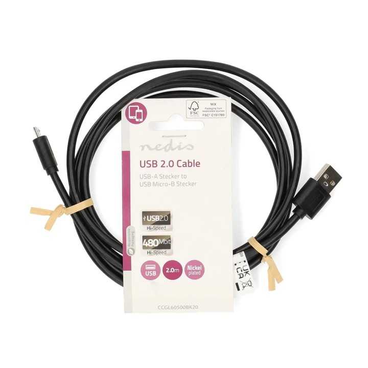 Cablu USB 2.0 USB-A - Micro USB 2m AWG28/24 negru Nedis CCGL60500BK20