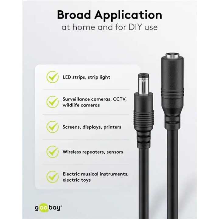 Cablu de extensie DC 5.5x2.1 mama-tata 2x0.5mm 5m 5A 120W negru Goobay 76671
