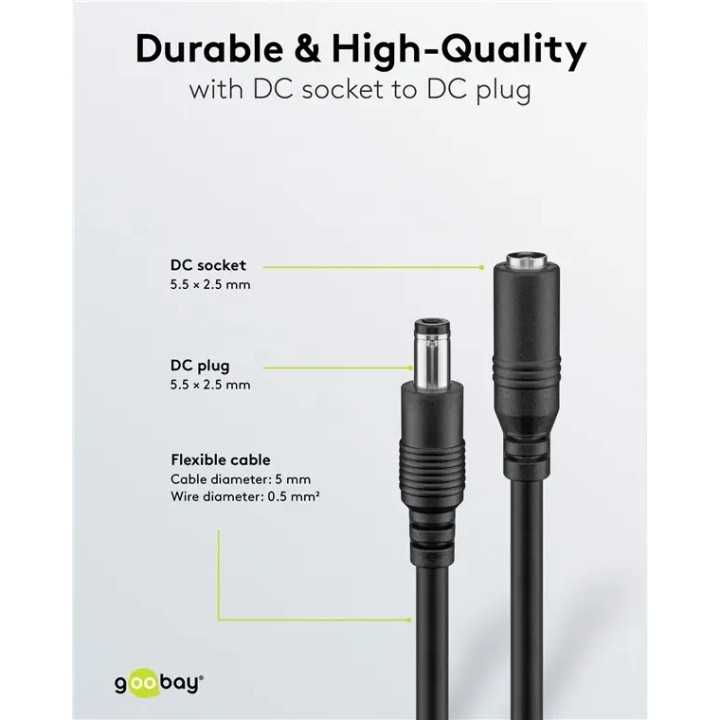 Cablu de extensie DC mama-tata 5.5x2.5mm 5m negru Goobay 76673