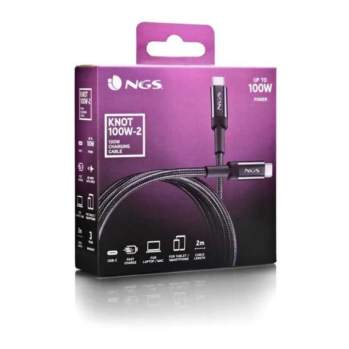 Cablu USB-C - USB-C NGS KNOT 100W-2 2m 100W negru