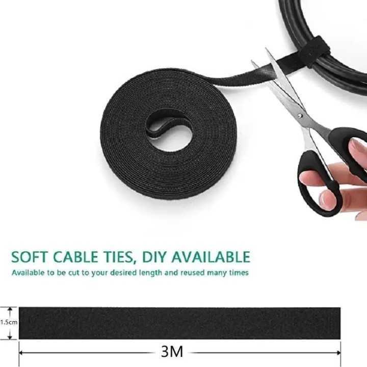 Organizator de cabluri Banda Velcro Well 3m x 1.5cm negru ORG-CABLE-T0103BK-WL