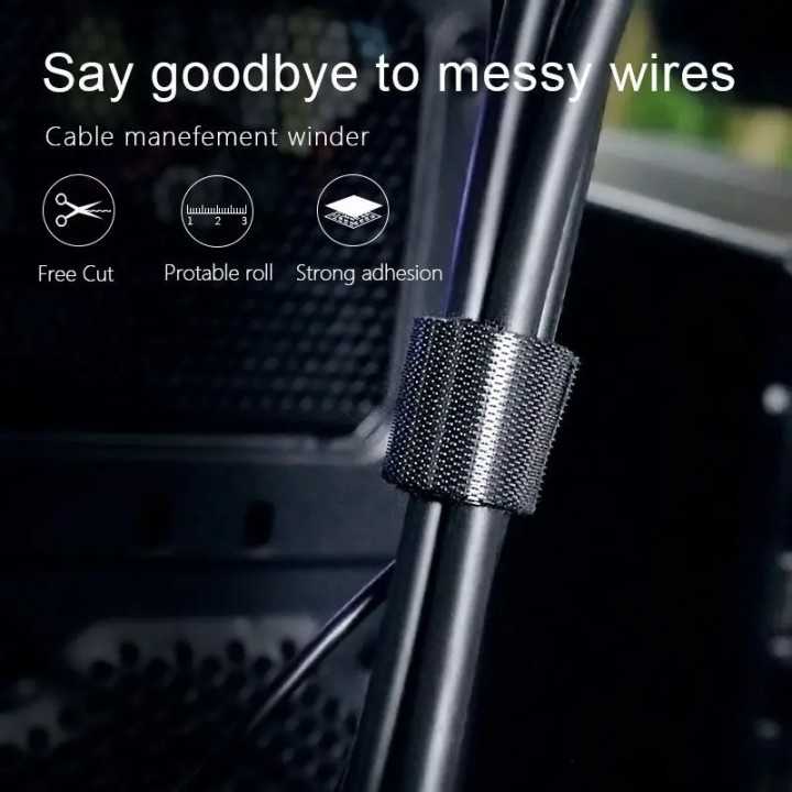 Organizator de cabluri Banda Velcro Well 3m x 1.5cm negru ORG-CABLE-T0103BK-WL