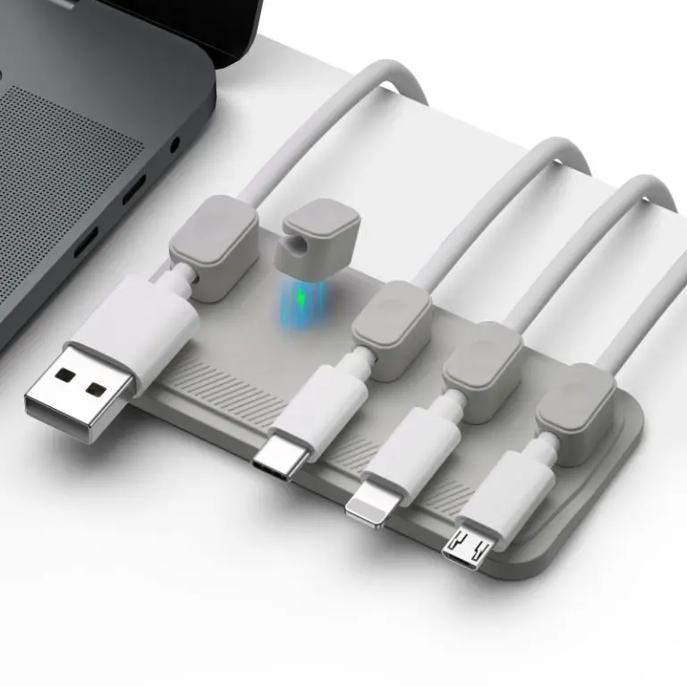 Set organizator de cabluri Well magnetic pentru 5 cabluri gri ORG-CABLE-M0305GY-WL