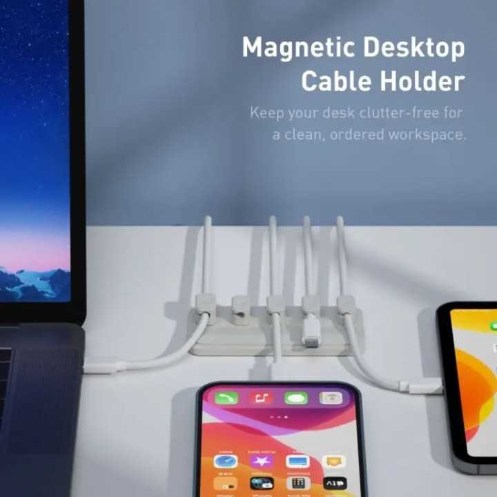 Set organizator de cabluri Well magnetic pentru 5 cabluri gri ORG-CABLE-M0305GY-WL