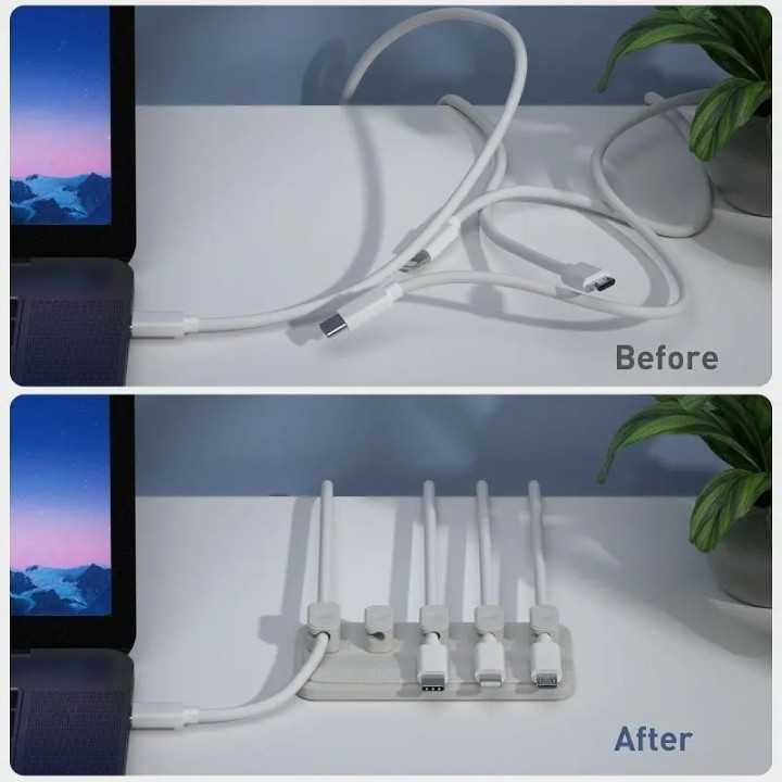 Set organizator de cabluri Well magnetic pentru 5 cabluri gri ORG-CABLE-M0305GY-WL