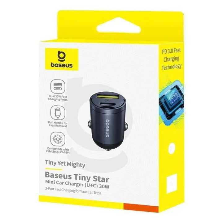 Incarcator auto Baseus Tiny Star Quick Charge 30W 1x USB Type-C 12V/2.5A negru C00035001121-00