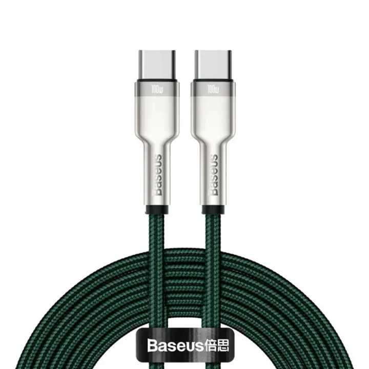 Cablu alimentare si date Baseus Cafule Metal Fast Charging USB Type-C - USB Type-C 100W braided 2m verde CATJK-D06