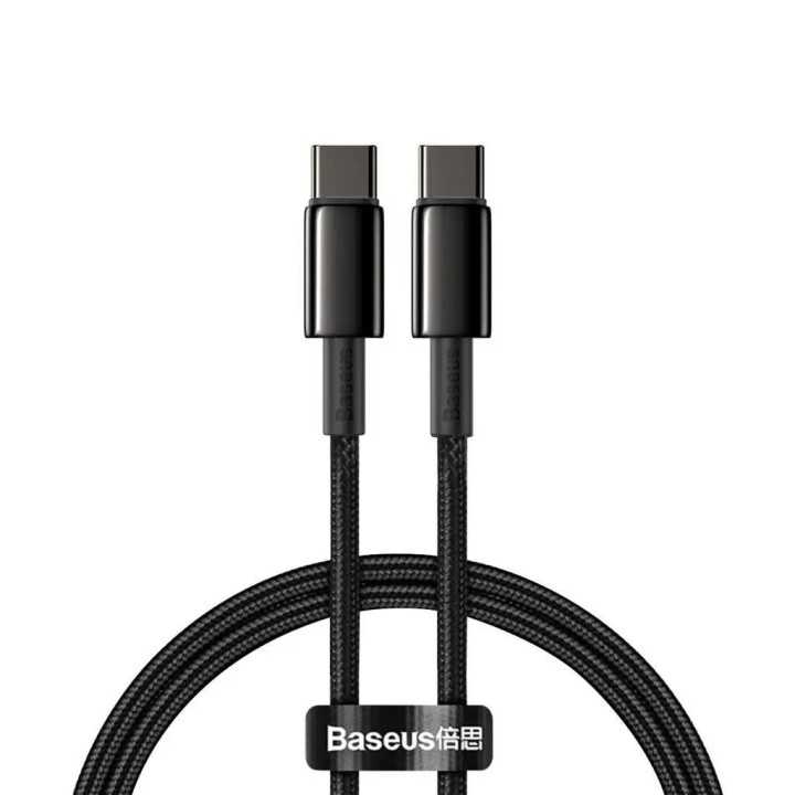Cablu alimentare si date Baseus Tungsten Gold Fast Charging USB Type-C - USB Type-C 100W braided 1m negru CATWJ-01