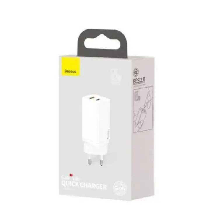 Incarcator retea Baseus GaN2 Lite Quick Charge 65W 1x USB 5V/3A 1x USB Type-C 5V/3A alb CCGAN2L-B02