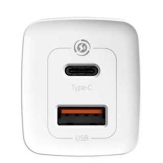 Incarcator retea Baseus GaN2 Lite Quick Charge 65W 1x USB 5V/3A 1x USB Type-C 5V/3A alb CCGAN2L-B02