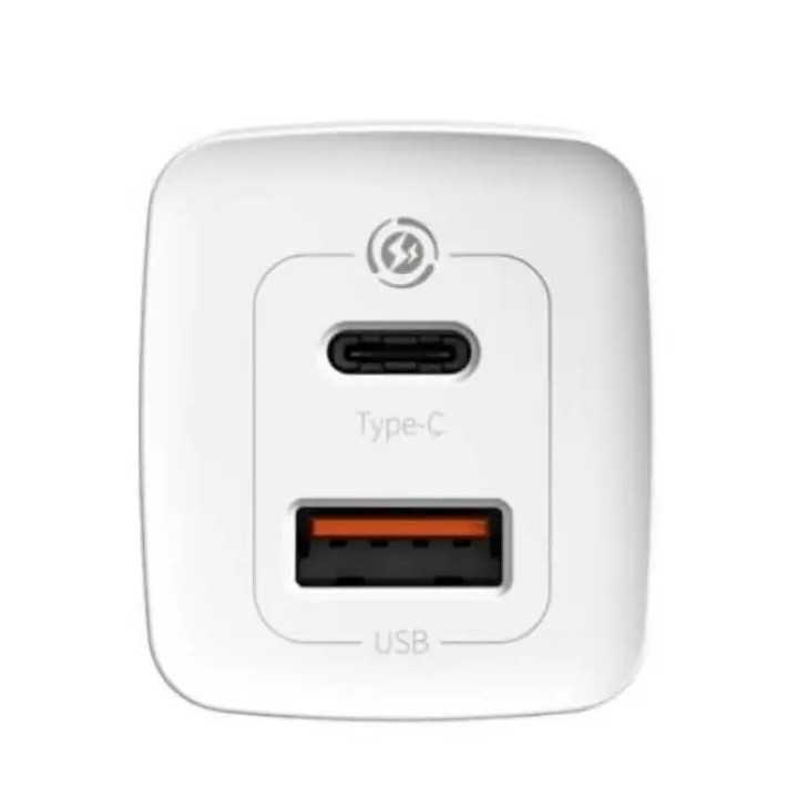 Incarcator retea Baseus GaN2 Lite Quick Charge 65W 1x USB 5V/3A 1x USB Type-C 5V/3A alb CCGAN2L-B02