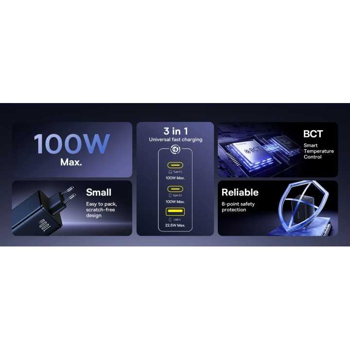 Incarcator retea Baseus EnerFill FE11 Quick Charge 100W 2x USB Type-C 1x USB alb P10182102213-00