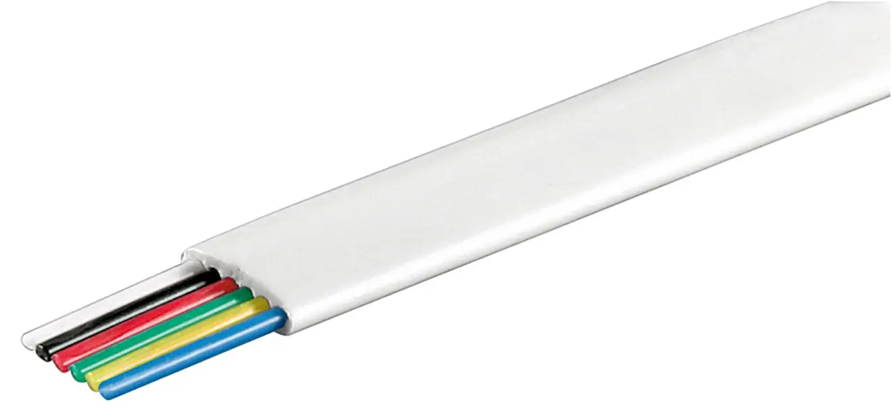 Cablu telefonic plat 6 fire 10m AWG28 CCA alb Goobay 93307-10