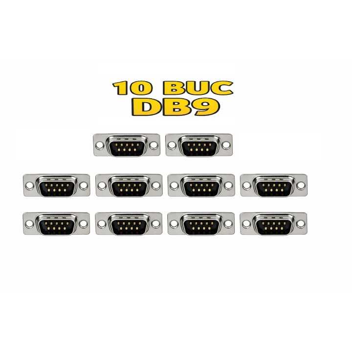 Set 10 conectori SERIAL tata D-Sub 9 pini lipire pe cablu 5A CONNFLY DS1033-09MUNSISS-10