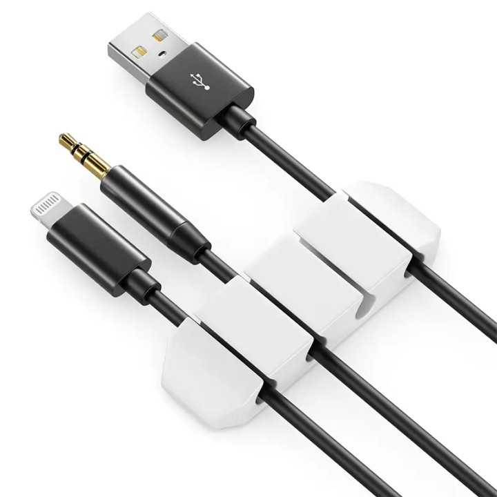 Set 5 organizatoare cabluri cu adeziv albe MK5539 deleyCON