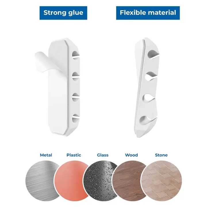 Set 5 organizatoare cabluri cu adeziv albe MK5539 deleyCON