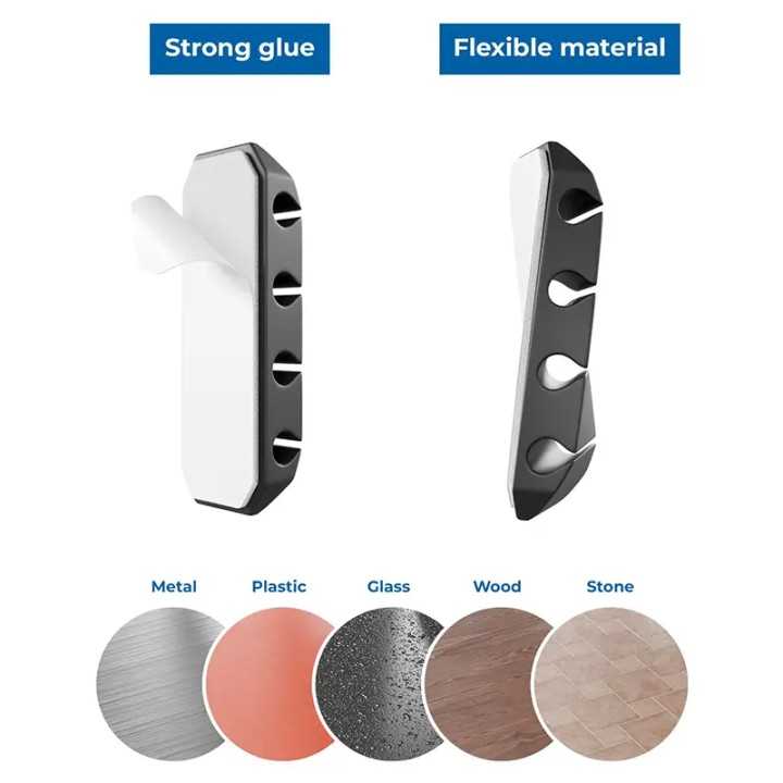 Set 5 organizatoare cabluri cu adeziv negre MK5540 deleyCON