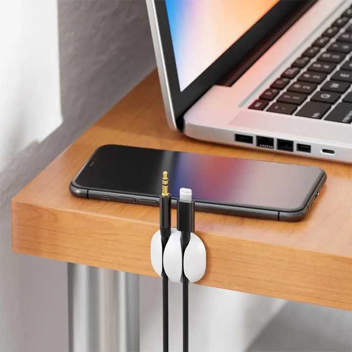 Set 5 cleme organizatoare cabluri cu adeziv albe MK5544 deleyCON