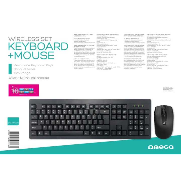 Kit tastatura si mouse wireless Omega OKM081WB 1000DPI USB