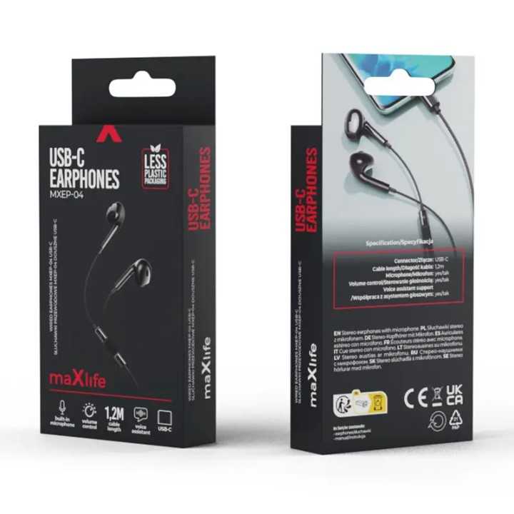 Casti stereo si microfon USB-C 1.2m negru maXlife MXEP-04