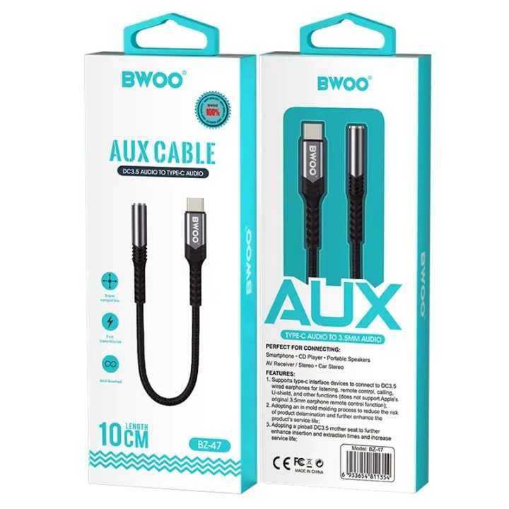 Adaptor audio USB-C tata - JACK 3.5 mm mama 10cm negru BWOO BO-BZ47