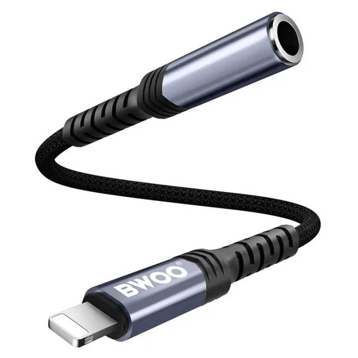 Adaptor audio Lightning tata - JACK 3.5 mm mama 10cm negru BWOO BO-BZ48