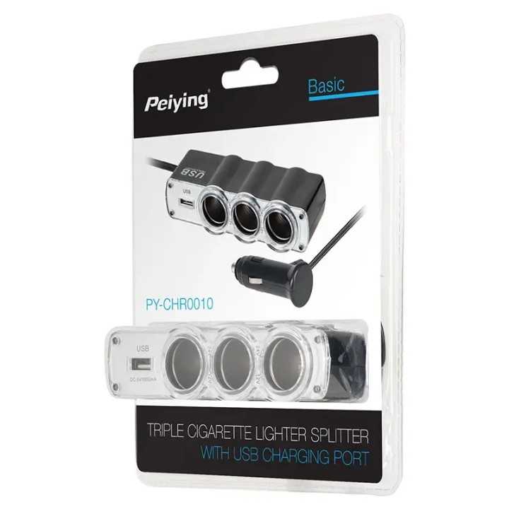 Splitter de bricheta auto x3 cu USB si cablu Peiying PY-CHR0010