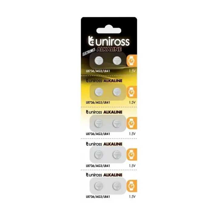 Set 10 baterii buton alcaline Uniross AG3 /LR736 /LR41 2409277-10