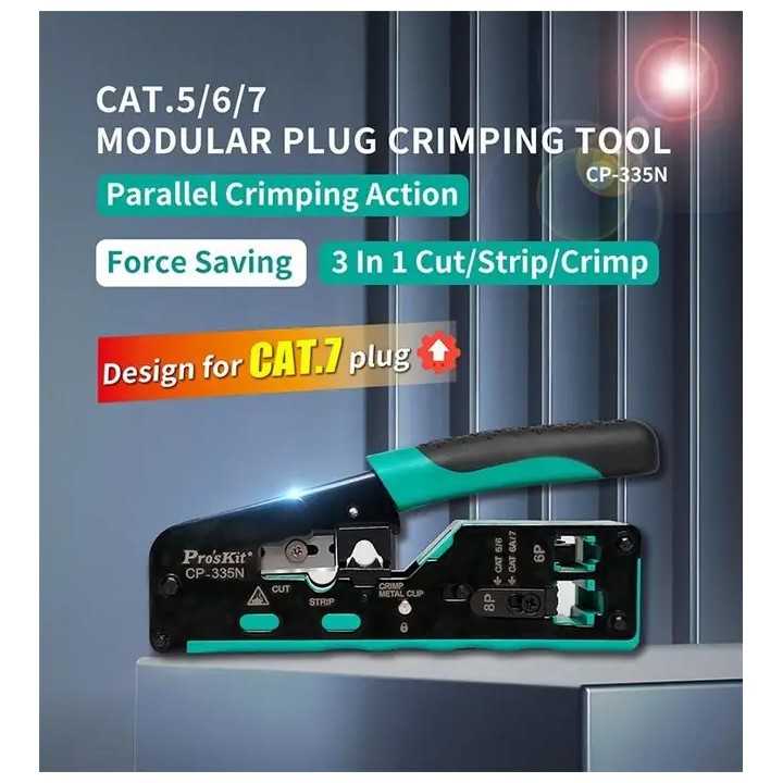 Cleste de sertizare modular RJ45 Cat5/ Cat6 /Cat7 3in1 taiere /dezizolare /sertizare Pro'sKit CP-335N