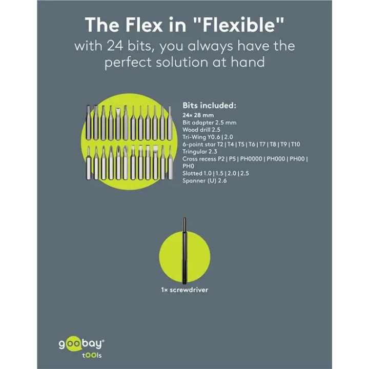 Set surubelnita de inalta calitate cu 24 biti 28mm otel S2 de precizie Goobay 77836