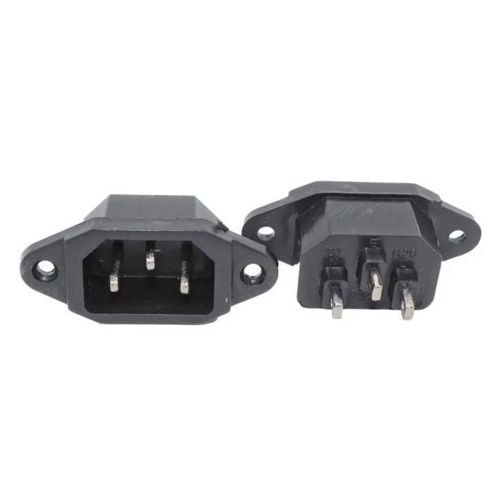 Conector alimentare PC AC C14 (E) tata 10A-250VAC montare pe panou /lipire ADAM TECH IEC-A-3