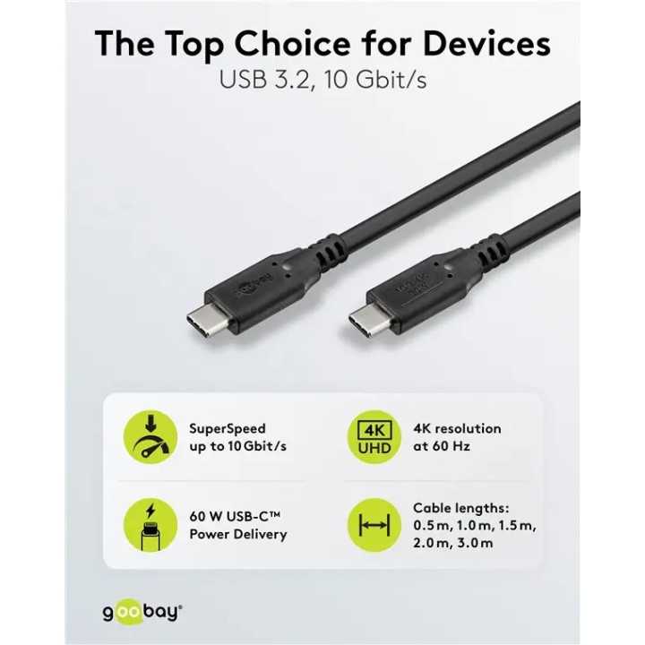 Cablu USB-C 3.2 - USB-C 3.2 2m 60W 3A 10Gbit/s 4K Thunderbolt 3 /4 Goobay 74207