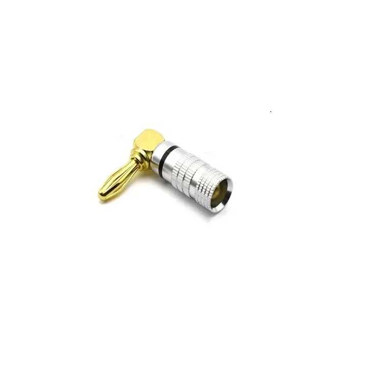 Mufa banana la 90 grade tata inel negru 4mm metal cu surub BANANA90/M-B