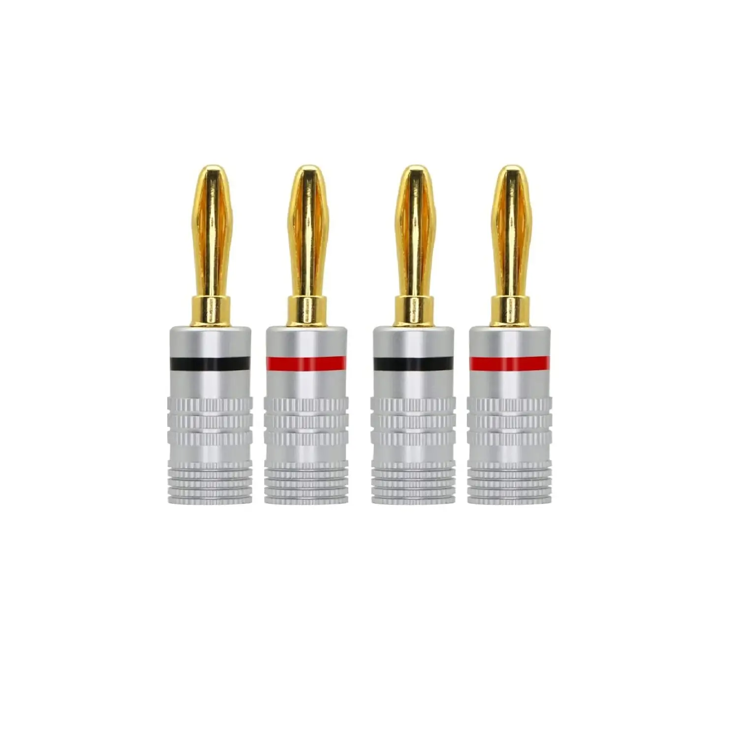 Set 4 mufe banana tata 4mm metal cu surub si inel negru si rosu SET-4-BANANA/M-B+R