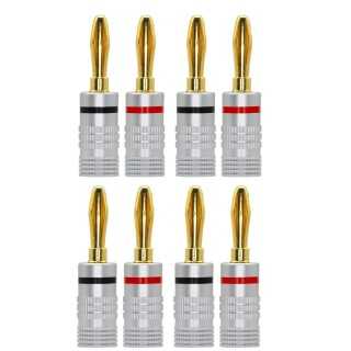 Set 8 mufe banana tata 4mm metal cu surub si inel negru si rosu SET-8-BANANA/M-B+R