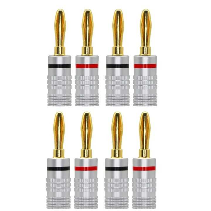 Set 8 mufe banana tata 4mm metal cu surub si inel negru si rosu SET-8-BANANA/M-B+R