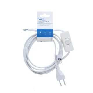 Cablu alimentare cu intrerupator pe fir 2x0.75mmp 2m alb Well