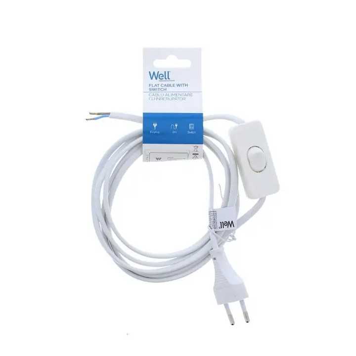 Cablu alimentare cu intrerupator pe fir 2x0.75mmp 2m alb Well