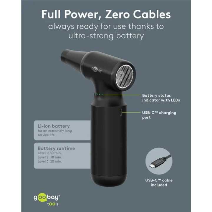 Suflanta aer comprimat portabila Goobay 77830 100W /motor fara perii /fara fir /reincarcabil