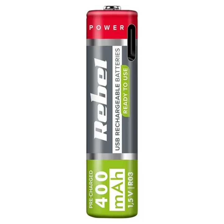 Set 2 acumulatori Rebel LI-I0N AAA R3 400mAh 1.5V USB-C BAT2015