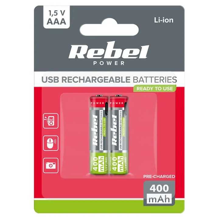 Set 2 acumulatori Rebel LI-I0N AAA R3 400mAh 1.5V USB-C BAT2015