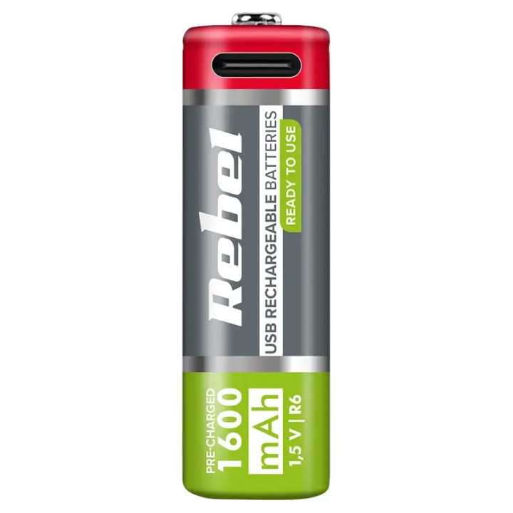 Set 2 acumulatori Rebel LI-I0N AA R6 1600mAh 1.5V USB-C BAT2014