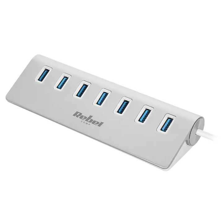 Hub USB 3.0 7 porturi Plug&Play OTG Rebel KOM1091