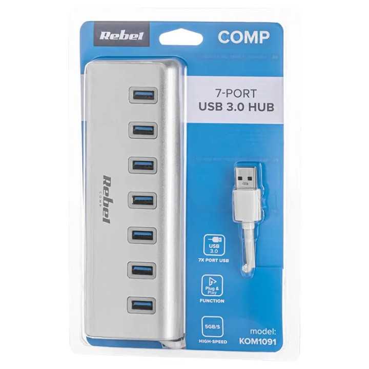 Hub USB 3.0 7 porturi Plug&Play OTG Rebel KOM1091