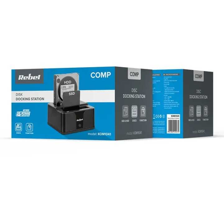 Docking Station HDD 3.5” /2.5” SSD microSD /SD /HUB USB 3.0 20TB Rebel KOM01041