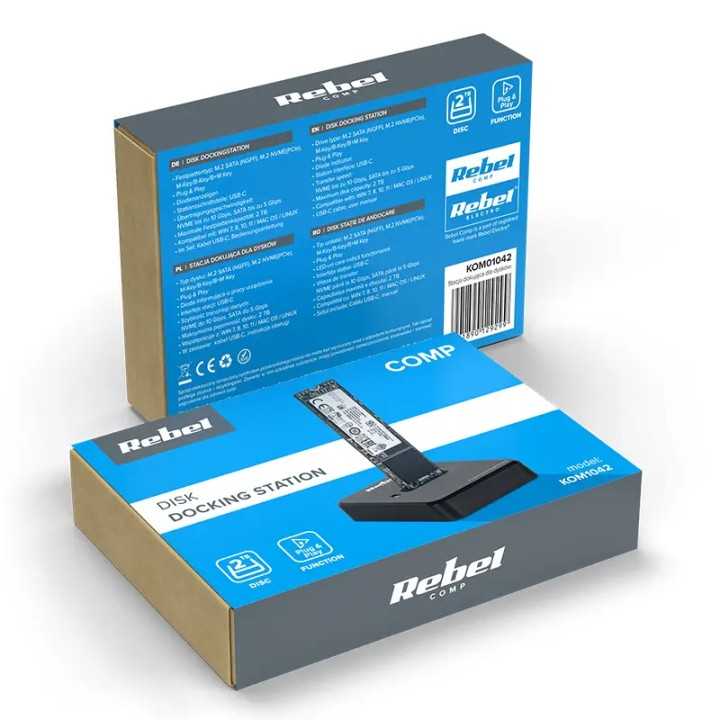 Docking Station M.2 SATA (NGFF) /M.2 NVMe (PCIe) /M-Key / B+M Key Plug&Play 2TB Rebel KOM01042